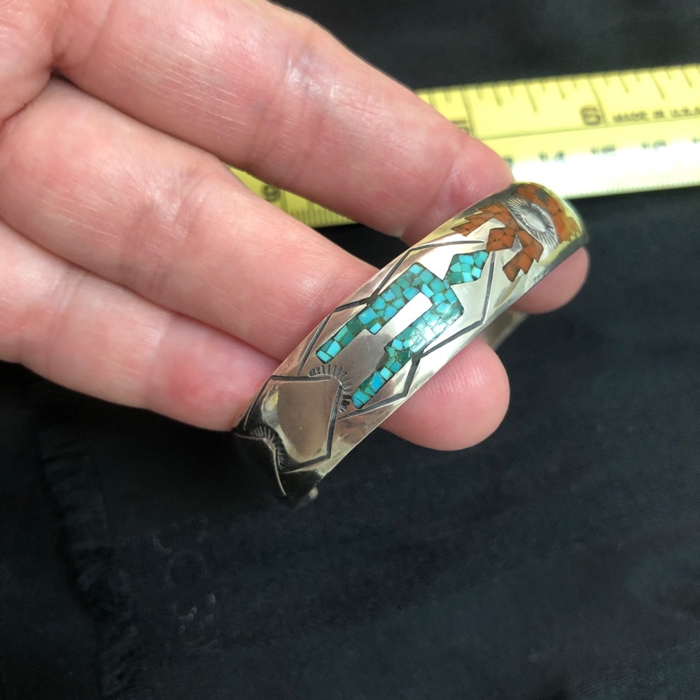 Mother’s Day,Sterling Silver/turquoise/coral cuff bracelet, Signed by theartist. - Picture 15 of 15